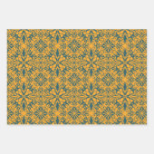 ヴィンテージスタイルマスタード及びティール（緑がかった色） ラッピングペーパーシート (正面2)
