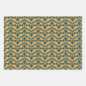 ヴィンテージスタイルマスタード及びティール（緑がかった色） ラッピングペーパーシート (正面)