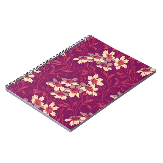 ヴィンテージスタイルマゼンタピンクフローラスパイラル ノートブック (左側)