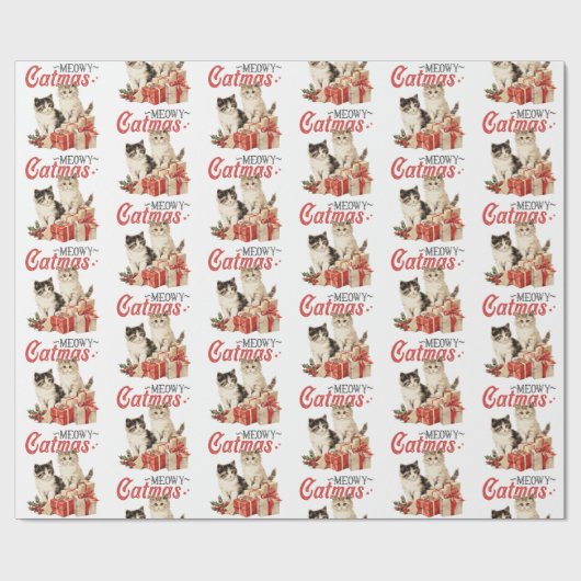 ヴィンテージスタイルムーヴィキャットクリスマスクリスマス ラッピングペーパー (フラット)