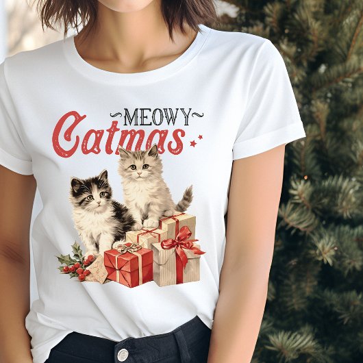 ヴィンテージスタイルムーヴィキャットクリスマスクリスマス Tシャツ