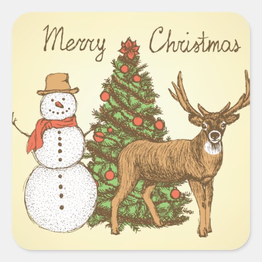 ヴィンテージスタイルメリークリスマス スクエアシール (正面)