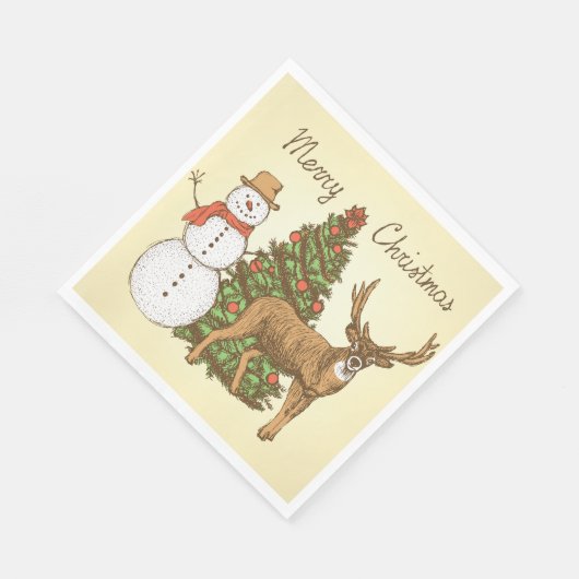 ヴィンテージスタイルメリークリスマス スタンダードランチョンナプキン (角)