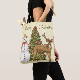 ヴィンテージスタイルメリークリスマス トートバッグ