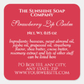 ヴィンテージスタイルリップクリーム管ラベル – 赤 スクエアシール (正面)