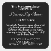 ヴィンテージスタイルリップクリーム管ラベル – 黒 スクエアシール (正面)