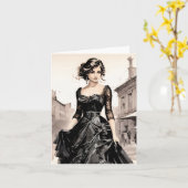 ヴィンテージスタイルリトルブラックドレスLBDティアドスカート カード (黄色い花)