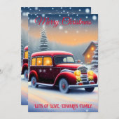 ヴィンテージスタイルレッドカーメリークリスマス シーズンカード (正面/裏面)