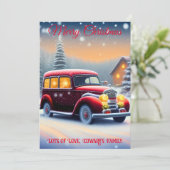 ヴィンテージスタイルレッドカーメリークリスマス シーズンカード (スタンド正面)