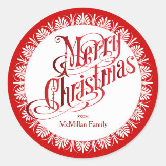ヴィンテージスタイルレッドクリスマス ラウンドシール