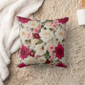 ヴィンテージスタイルレッドピンクアンドクリームシャビーシックバラ クッション (ブランケット)