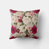 ヴィンテージスタイルレッドピンクアンドクリームシャビーシックバラ クッション (裏面)