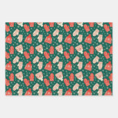 ヴィンテージスタイルレッド&グリーンのクリスマスハット&ミトン ラッピングペーパーシート (正面3)