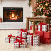 ヴィンテージスタイルレトロサンタクロース&ホリー「ジョイ」 ラッピングペーパー