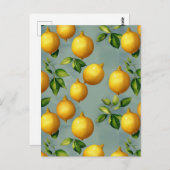 ヴィンテージスタイルレモン模様壁紙アート ポストカード (正面/裏面)