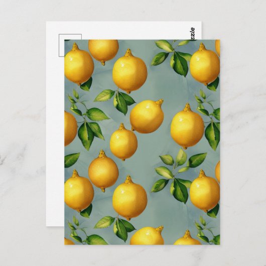 ヴィンテージスタイルレモン模様壁紙アート ポストカード (正面/裏面)