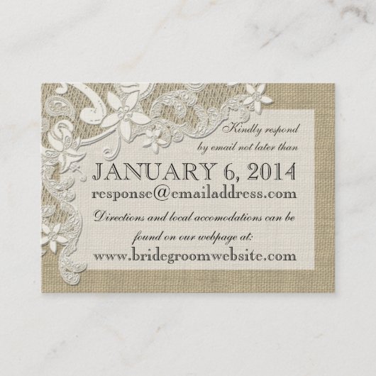 ヴィンテージスタイルレースデザイン挿入カード エンクロージャーカード (正面)