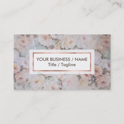ヴィンテージスタイルロマンチックピンクアイボリーバラフローラ 名刺 (正面)