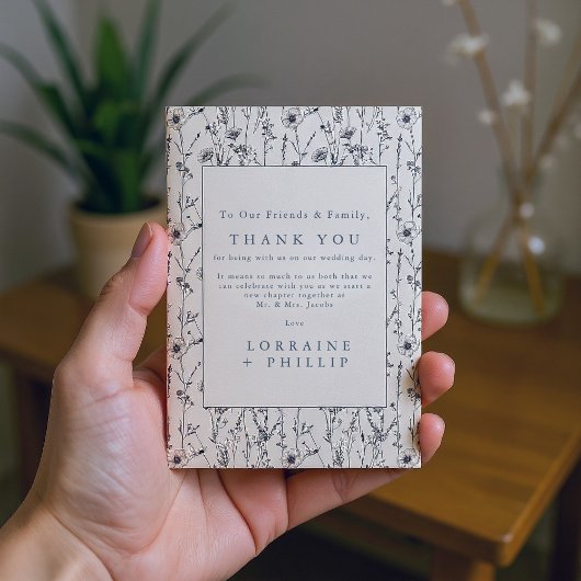 ヴィンテージスタイルワイルドフラワーシームレスパタ結婚ーン サンキューカード