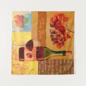 ヴィンテージスタイルワインコラージュと水彩画 タペストリー (正面(横))