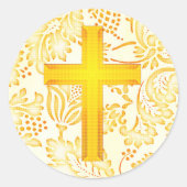 ヴィンテージスタイル信仰イエローステッカーの十字架 ラウンドシール (正面)