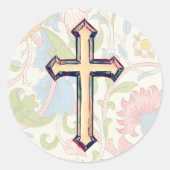 ヴィンテージスタイル信仰ライトイエロー十字架 ラウンドシール (正面)