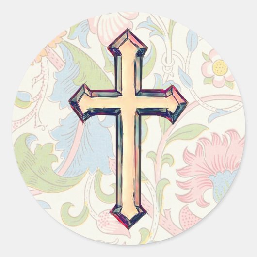 ヴィンテージスタイル信仰ライトイエロー十字架 ラウンドシール (正面)