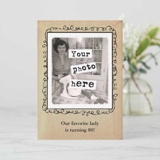 ヴィンテージスタイル写真テンプレートパーティーの発表 招待状 (スタンド正面)