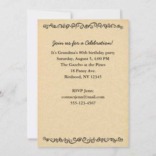 ヴィンテージスタイル写真テンプレートパーティーの発表 招待状 (裏面)