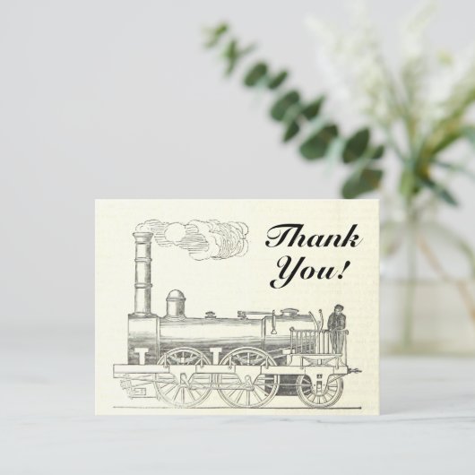 ヴィンテージスタイル列車機関車「ありがとう！」 ポストカード (スタンド正面)