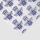 ヴィンテージスタイル化バンブルミツバチと王冠 – 青 薄葉紙 (詳細)