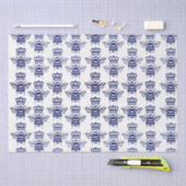 ヴィンテージスタイル化バンブルミツバチと王冠 – 青 薄葉紙 (クラフト)