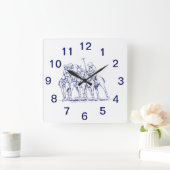 ヴィンテージスタイル化ポロマッチスケッチ#1青 スクエア壁時計 (ホーム)