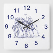 ヴィンテージスタイル化ポロマッチスケッチ#1青 スクエア壁時計 (正面)