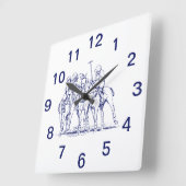 ヴィンテージスタイル化ポロマッチスケッチ#1青 スクエア壁時計 (傾斜)