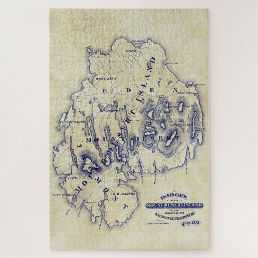 ヴィンテージスタイル化山デザートアイランドMNマップブルーT ジグソーパズル (縦)