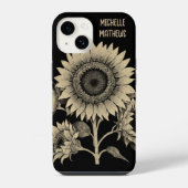 ヴィンテージスタイル単色花絵を描の花 iPhoneケース (裏面)