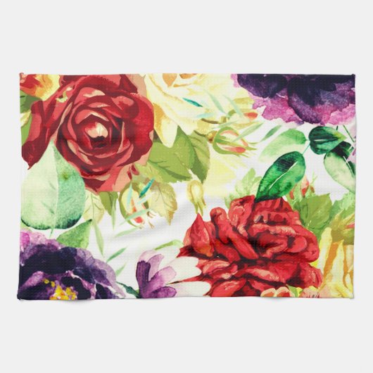 ヴィンテージスタイル大水彩花 キッチンタオル (横)