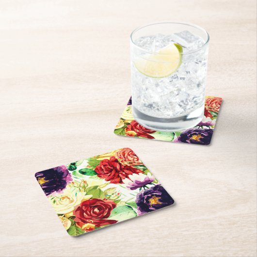 ヴィンテージスタイル大水彩花 スクエアペーパーコースター (インサイチュ)