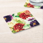 ヴィンテージスタイル大水彩花 スクエアペーパーコースター (アングル)
