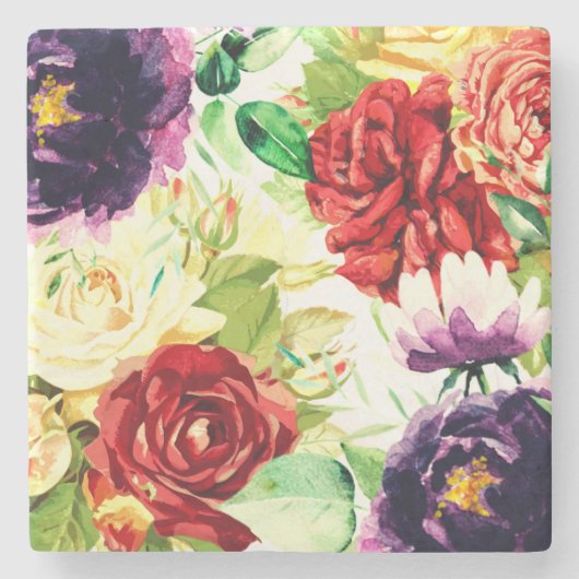 ヴィンテージスタイル大水彩花 ストーンコースター (正面)