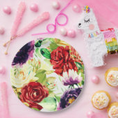 ヴィンテージスタイル大水彩花 ペーパープレート (パーティー)