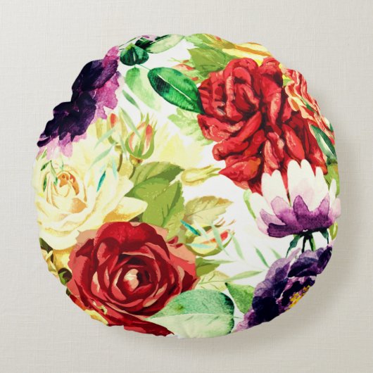 ヴィンテージスタイル大水彩花 ラウンドクッション (正面)