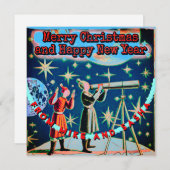 ヴィンテージスタイル天文学者クリスマス望遠鏡の空 (正面/裏面)