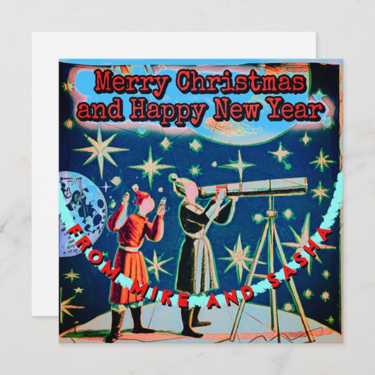 ヴィンテージスタイル天文学者クリスマス望遠鏡の空 (正面/裏面)