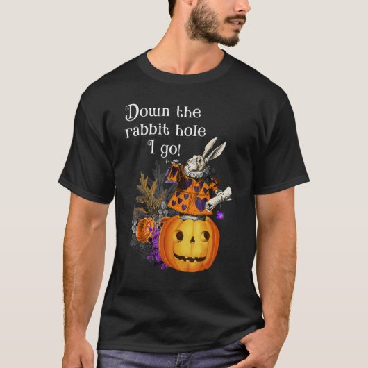 ヴィンテージスタイル幽霊のよく出るハロウィンアリスホワイトラビット Tシャツ (正面)