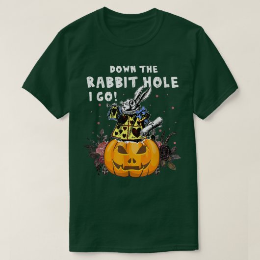 ヴィンテージスタイル幽霊のよく出るハロウィンアリスホワイトラビット Tシャツ (デザイン正面)