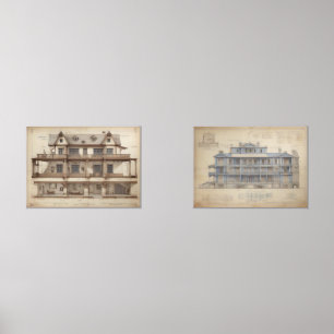 ヴィンテージスタイル建築スケッチephemera