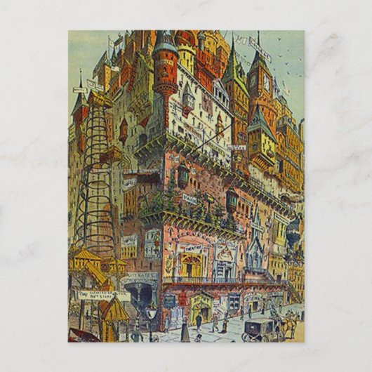 ヴィンテージスタイル忙しシティオールドタウンセンターはがき ポストカード (正面)