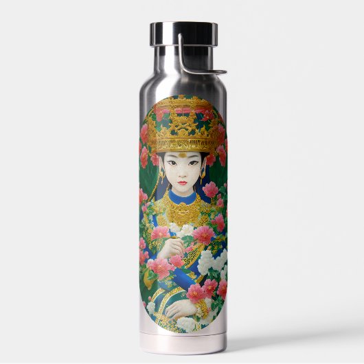 ヴィンテージスタイル抽象芸術アジアの女の子と花 ウォーターボトル (左面)